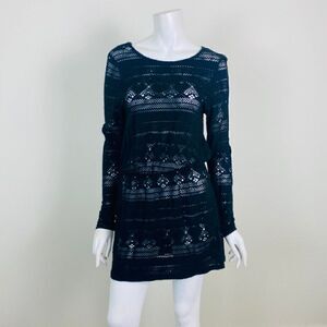 ASOS Womens Size 6 Black Long Sleeve Open Knit Swim Cover Up Dress
